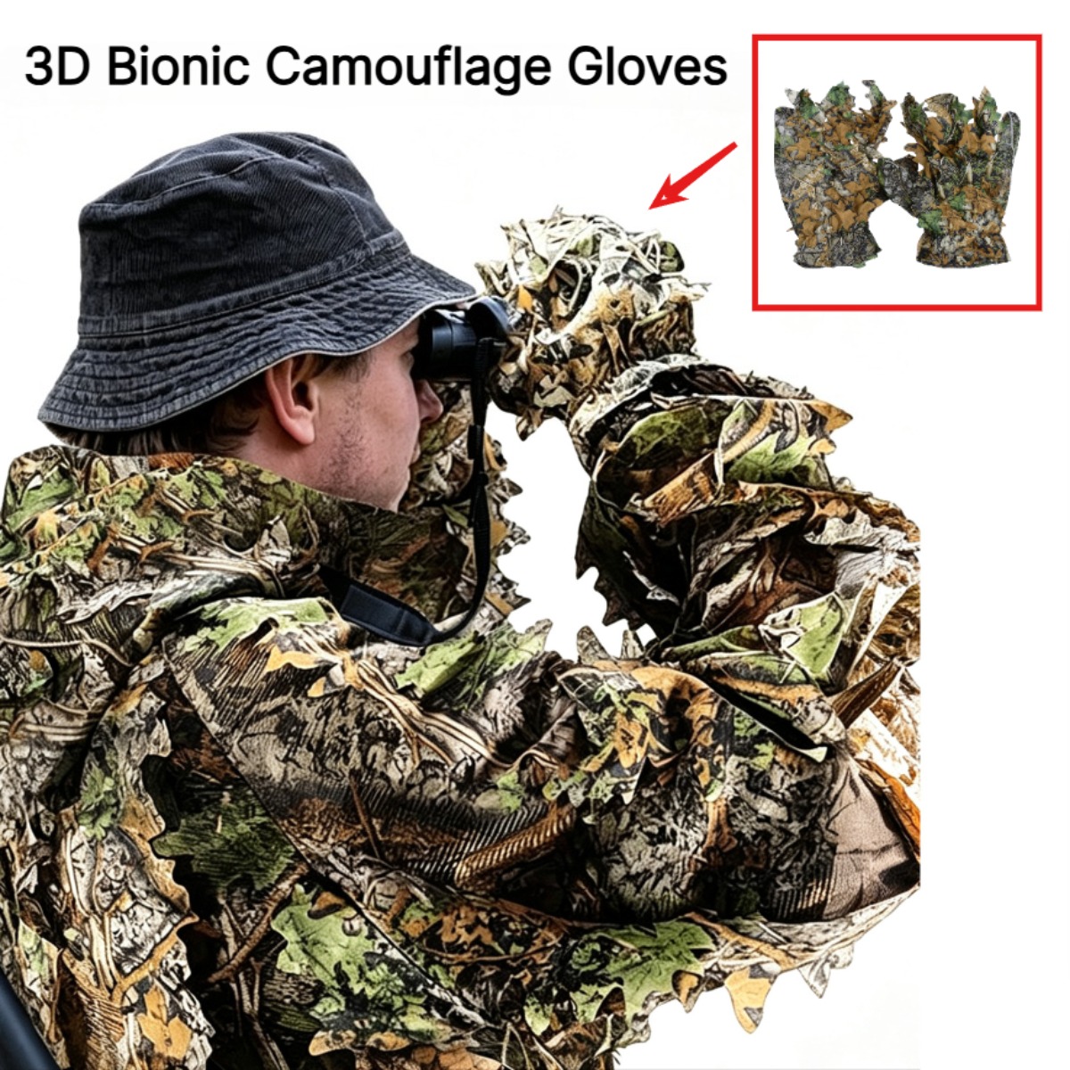 Outdoor Hunting Photography - Sarung Tangan Berburu Daun Kamuflase 3D